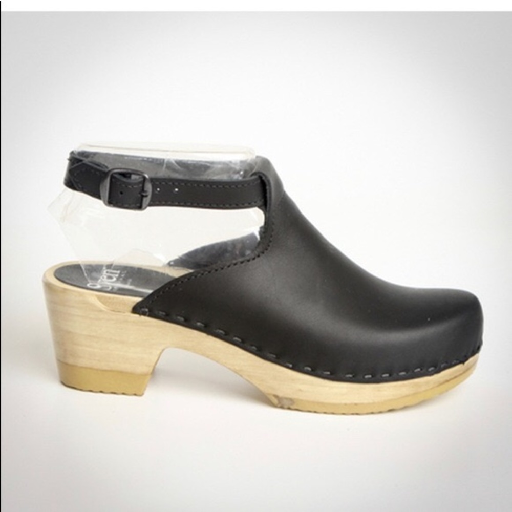 Sven Black Leather Halter Top Clogs